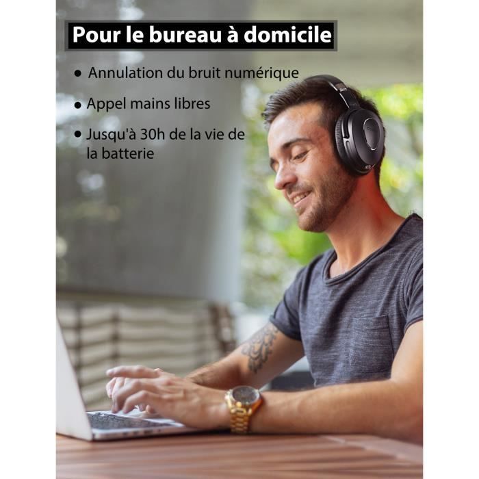 COWIN SE8 Écouteurs avec suppression active du bruit Écouteurs sans fil Bluetooth à placer sur l’oreille avec microphone/Aptx