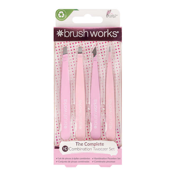 Set de pensete combinate Brushworks cu 4 piese - roz