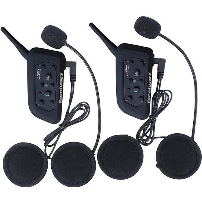 Intercomunicador Bluetooth para motocicleta - EXCELVAN - V6 - Paquete de 2 - Comunicación inalámbrica - Resistente al agua