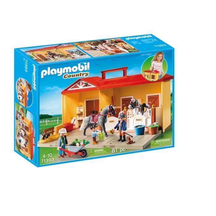 Ecurie transportable - PLAYMOBIL - 71393 - 3 personnages - 2 chevaux - Accessoires inclus