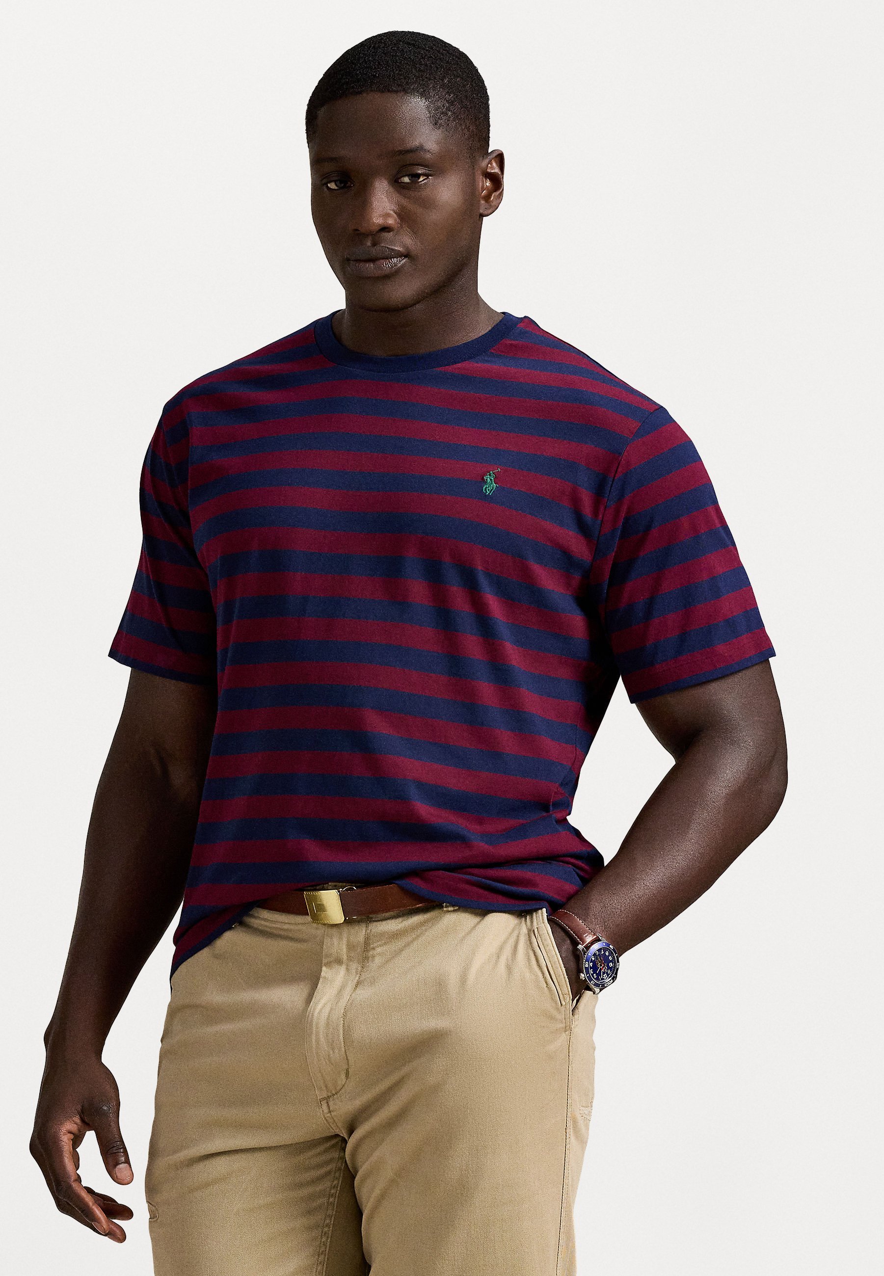Polo Ralph Lauren Grandes Tailles - T-shirt rayé à col rond en jersey - Imprimé - Bordeaux/Bleu marine classique