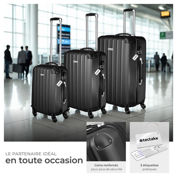 Maleta - TECTAKE - Juego de 3 maletas TALIA de plástico ABS de 75 x 50 x 30 cm - Negra