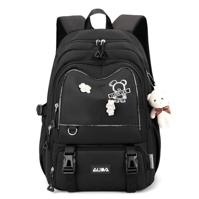 Mochila escolar infantil para primaria, resistente al agua, de gran capacidad, negra.