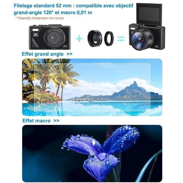 Appareil Photo Numérique 5K 75MP - Écran HD 3