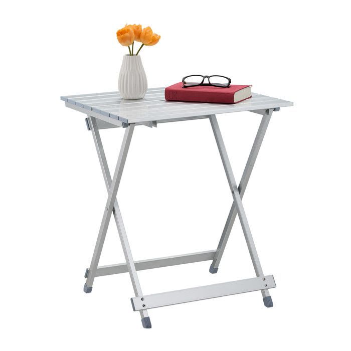 Tavolo pieghevole Relaxdays, resistente alle intemperie, HxLxP: 61 x 49,5 x 47,5 cm, per il giardino, alluminio, argento