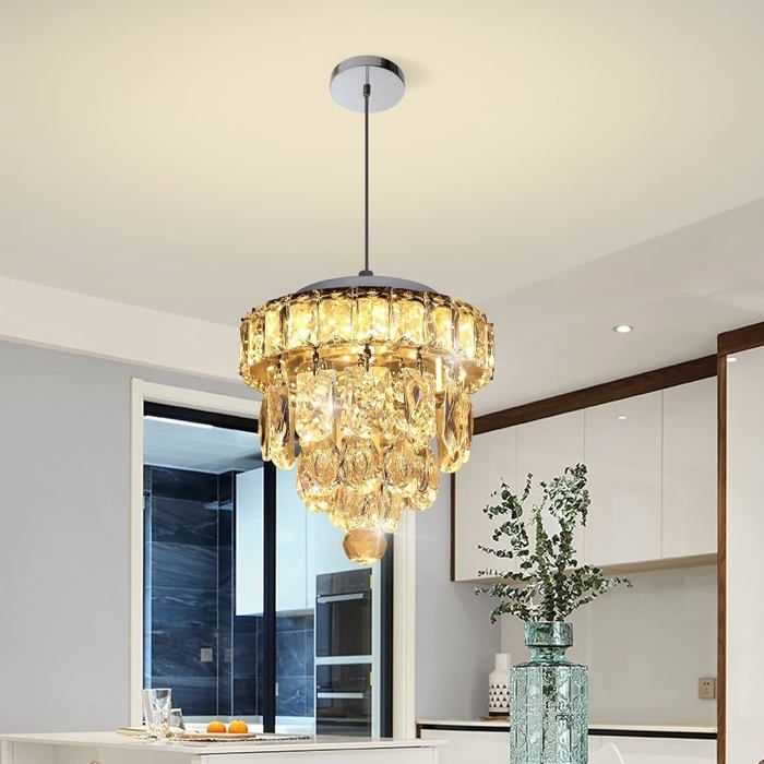 Lampadario mini in cristallo Ganeed, lampadario a incasso a LED dimmerabile con telecomando per corridoio (18W/3000-6500K, cromato)