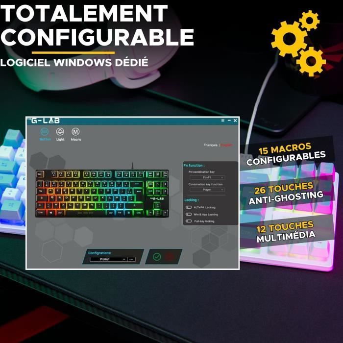 Teclado Gamer - The G-Lab - KEYZ CAESIUM - RGB - Branco e cinza - TKL