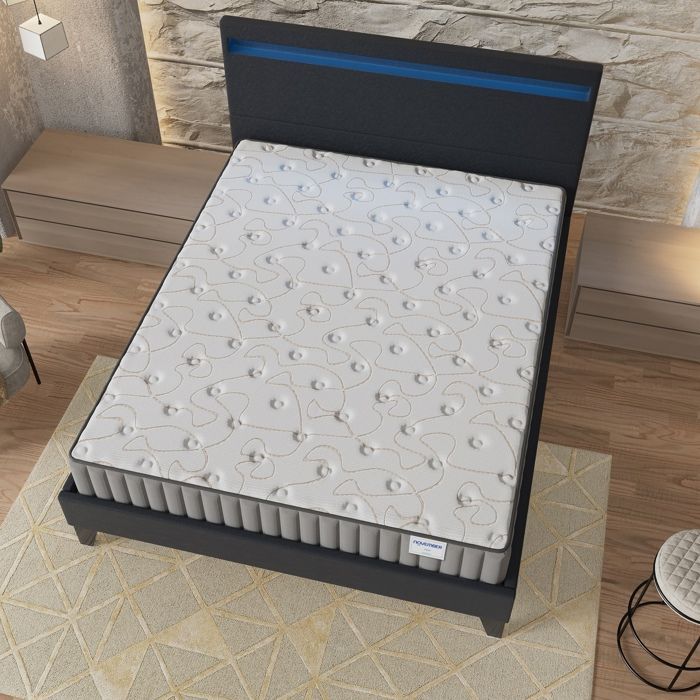 Matras en bedset (140 x 190 cm) Orionis 16 cm traagschuim & schuim met hoge dichtheid + stabiele lattenbodem & LED-hoofdbord zwart