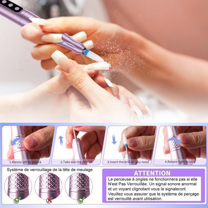 Ponceuse à Ongle Sans Fil 35000 tr/min - 35 Vitesses Réglables - 12 en 1 Lime à Ongles Electrique Professionnelle Rechargeable