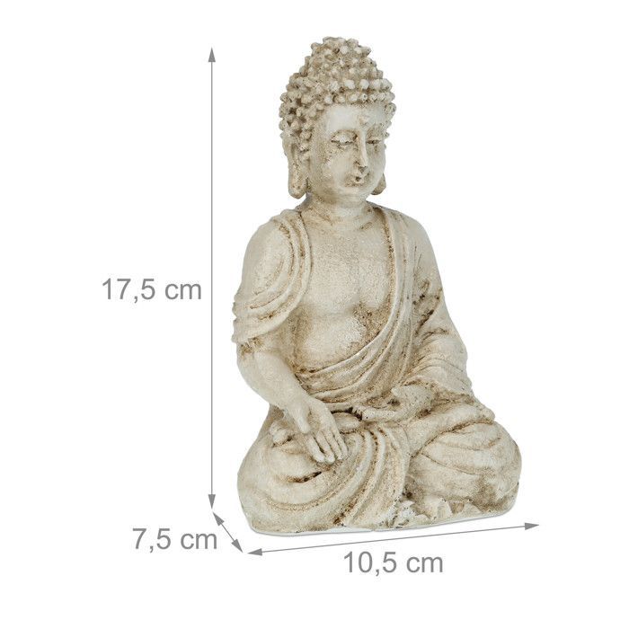 Estatua de Buda sentado Relaxdays, resistente a la intemperie y a las heladas, para jardín, estilo zen, decoración, 17,5 x 10,5 x 7,5 cm (alto x ancho x profundidad), color crema.