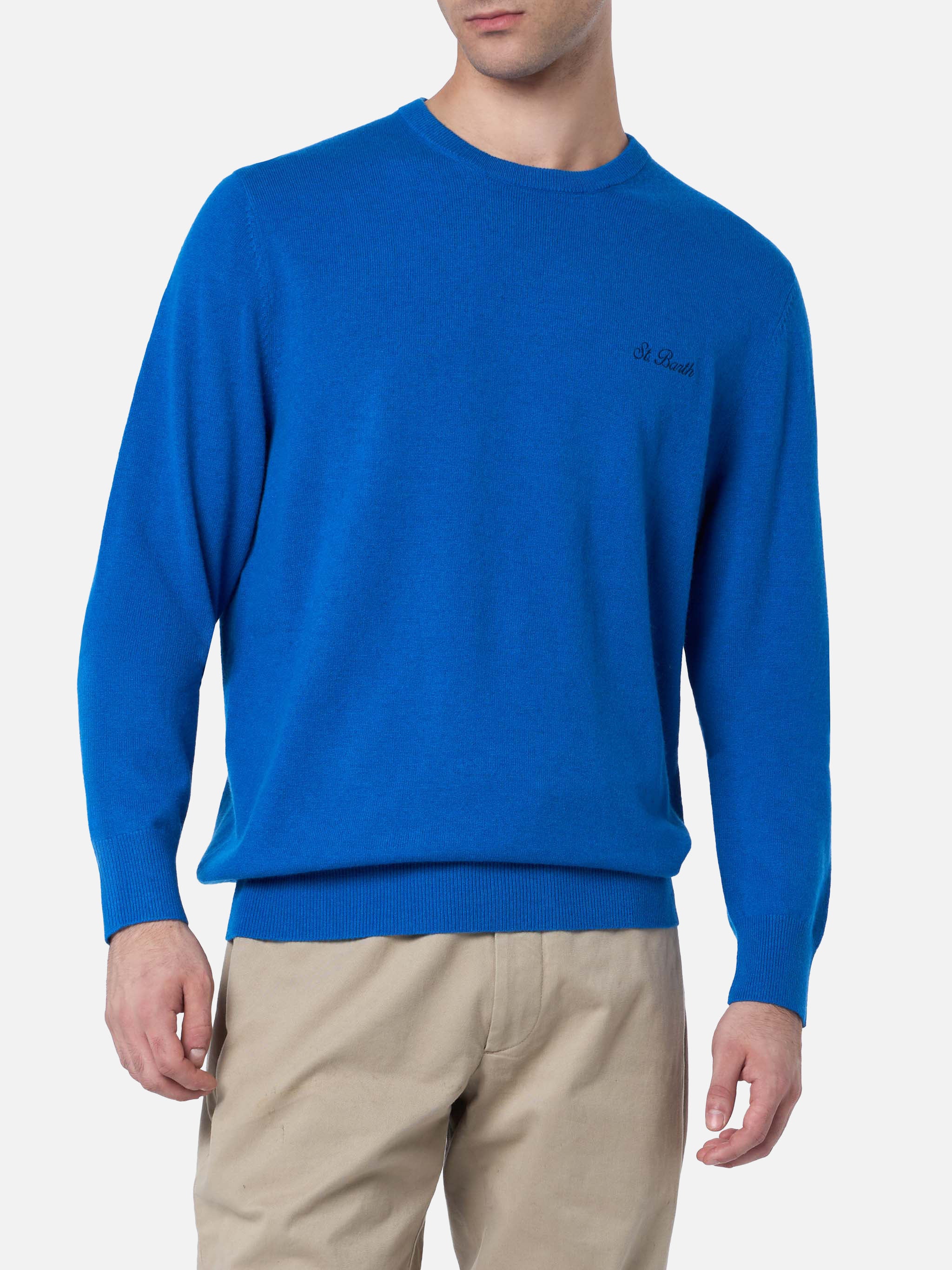 Regent herentrui met ronde hals, blauw, van kasjmierblend