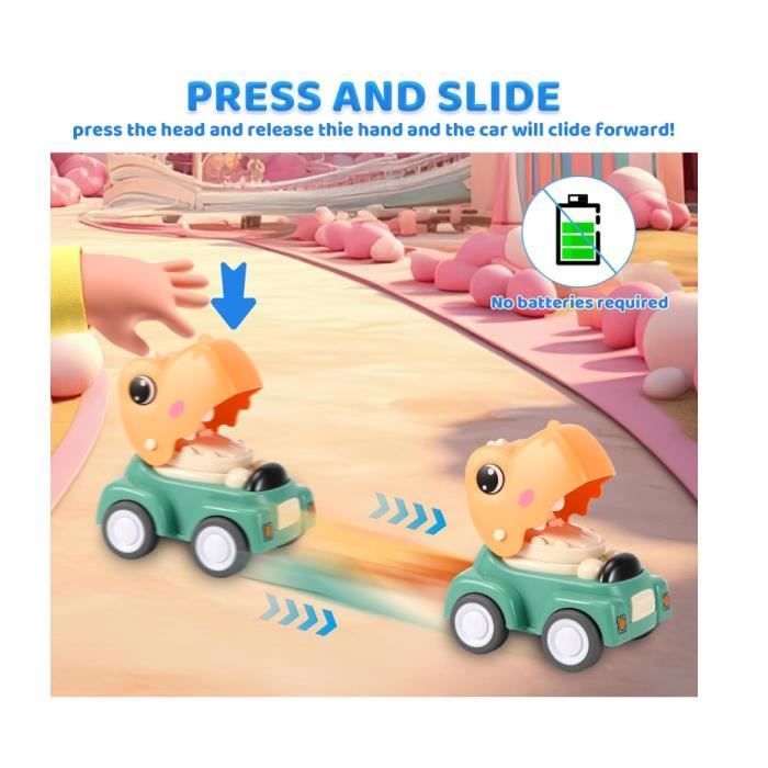 Coche de juguete - No tóxico - Dinosaurio - Para niños de 1 a 3 años - Presiona y listo - Duradero y educativo