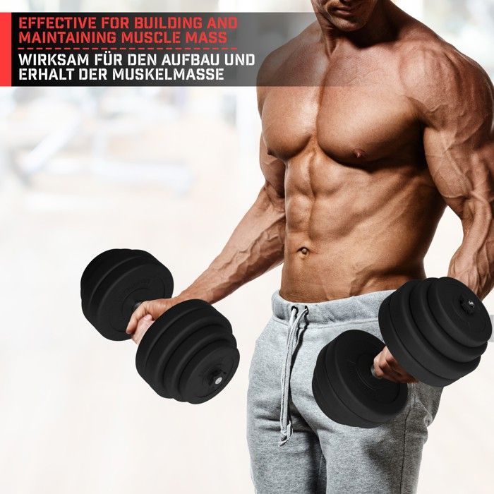 Physionics® Gewichtsschijven - Set van 2 x 10 kg, Ø 31 mm, met kunststof coating - Schijven voor dumbbells, fitness,