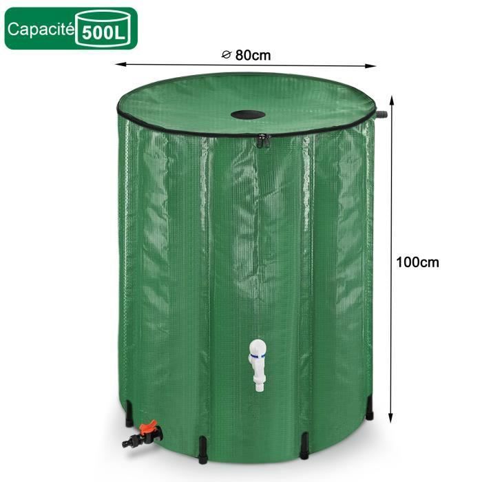 Réservoir Récupérateur d'eau de pluie pliable Collecteur d'eau de pluie avec robinet, crépine, Vanne de vidange, etc. - 500 Label