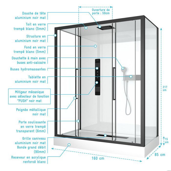 Cabina de ducha RECTANGLE 160x85x217cm - FACTORY 2 XXL