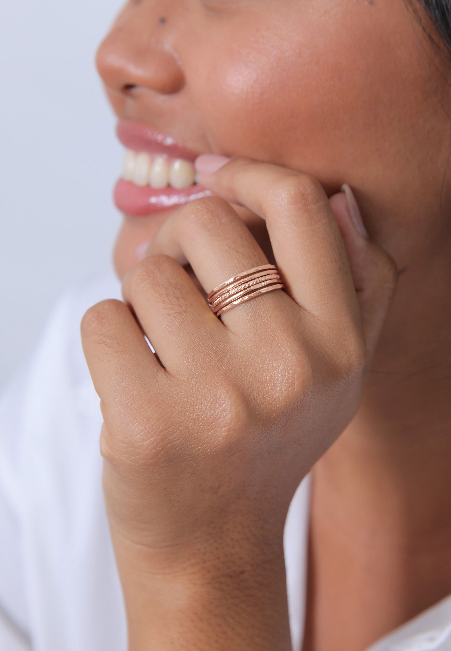 Elli Femmes Set Bande Empilage Minimaliste Tendance Blogueur Basique en Argent Sterling 925