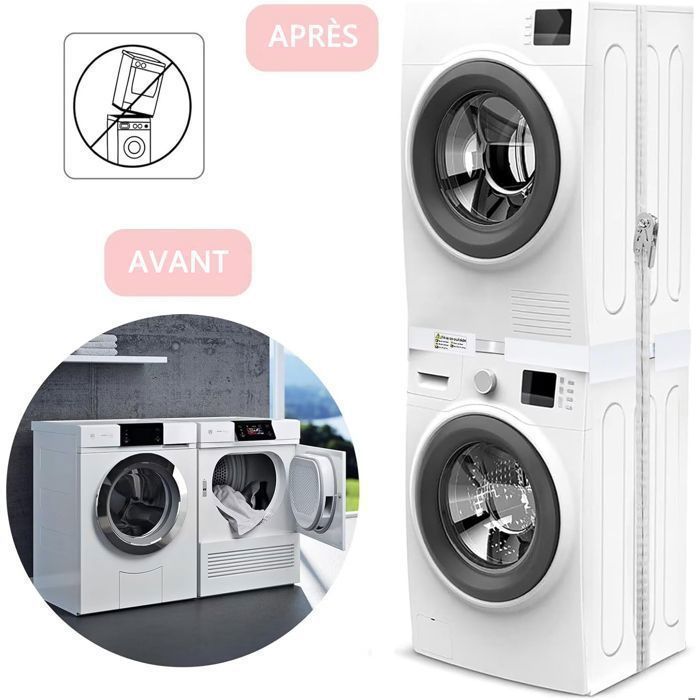 Kit de apilamiento universal - Accesorios para lavadora/secadora - con cuerda de trinquete, altura ajustable (50-70 cm), capacidad de carga de 200 kg.