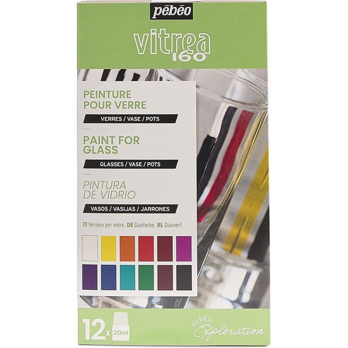 Coffret de peinture - PEBEO - Vitrea 160 - 12 pots de 20 ml - Peinture sur verre - DIY facile