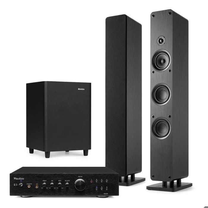 Audizio ARCO - Pack Home Cinema Système Stéréo Noir 450W avec Enceintes Colonnes, Subwoofer 6.5