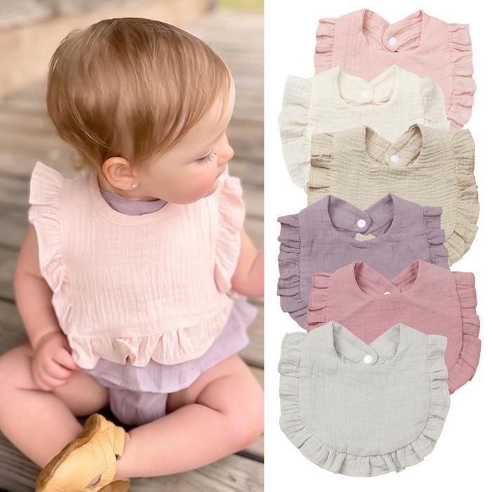 Lot de 6 bavoirs bandana unisexes pour bébé - Gaze de coton et mousseline douces et absorbantes, rotatifs à 360 degrés, avec bouton