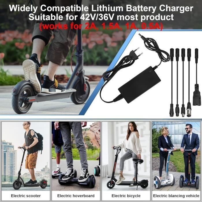 Cargador para patinete eléctrico, cargador para hoverboard de 42 V/36 V y 2 A, cargador de batería universal con 6 conectores para patinete eléctrico M365.