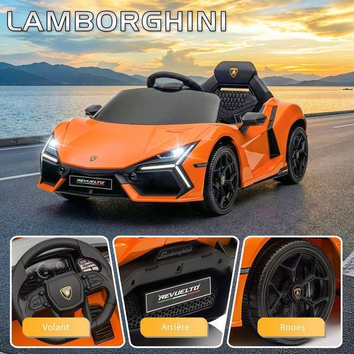 Voiture électrique Lamborghini Revuelto - LALAHO - 3 vitesses, avec télécommande 2.4 G, pour enfants de 3 à 6 Ans, orange