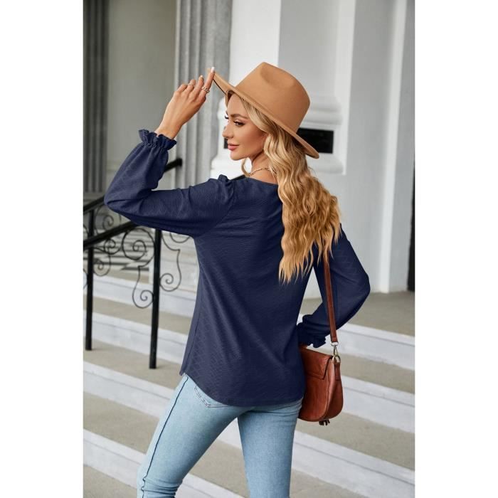 Pull Femme Col Rond Manches Longues Casual Pullover Lâche - INSFITY - Bleu - Automne / Hiver