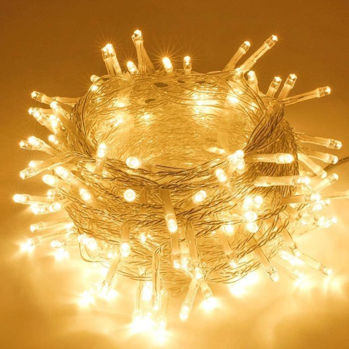 Guirnalda de luces de 10 m, 100 LED, 8 modos de iluminación, resistente al agua, para interiores y exteriores, ideal para Navidad, bodas, fiestas y decoración de jardines, luz blanca cálida.