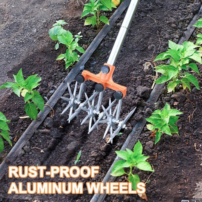 Cultivador rotativo de acero inoxidable, de mango largo, retráctil y resistente a la intemperie, con púas extraíbles. Kit