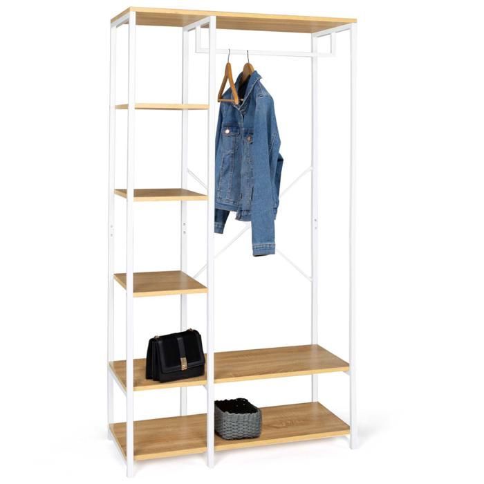 IDMARKET Dressing penderie étagères L. 90 cm DETROIT design industriel bois et métal blanc