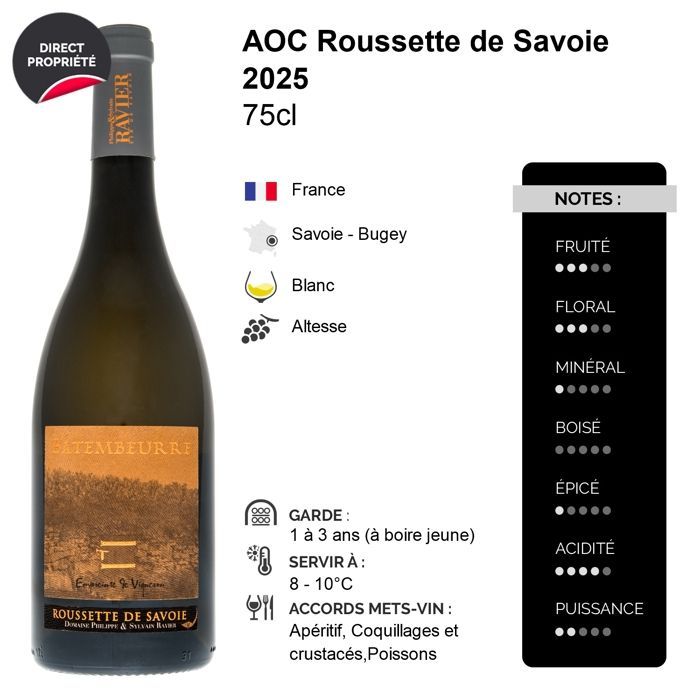 Philippe e Sylvain Ravier Roussette de Savoie Batembeurre 2025 - Vinho Branco de Savoie - Bugey (3x75cl)
