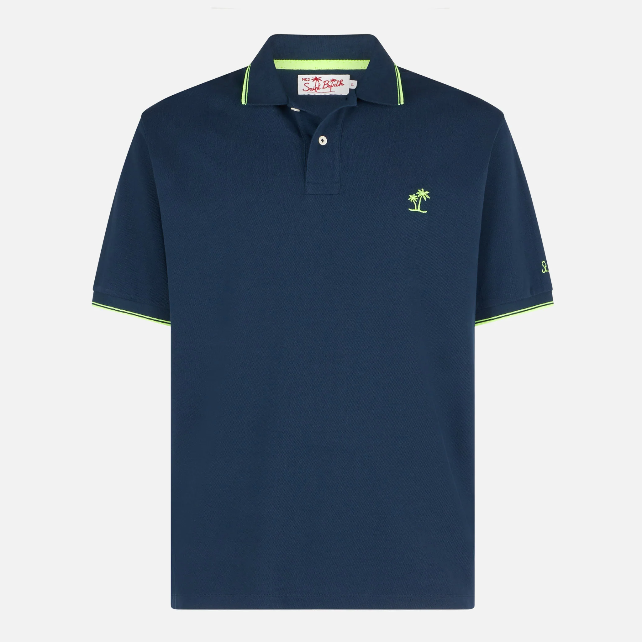 Blauwe piqué poloshirt met St. Barth-logo en contrasterende details.