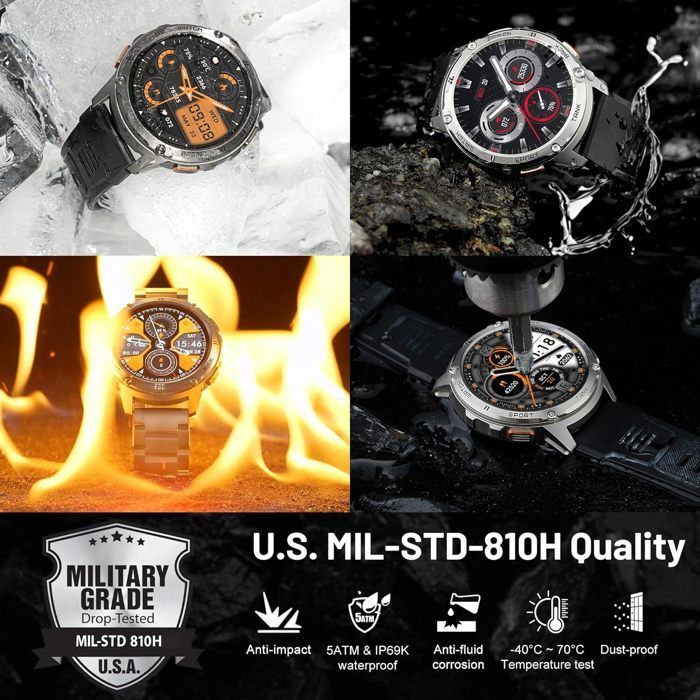 KOSPET Montre connecté Homme T3 Montres Connectée Sport 50m Etanche, 45+ jours ,Répondre/appeler, Sommeil,Tracker d'Activit- Noir