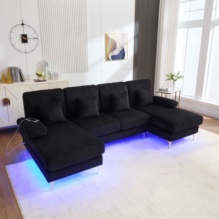 DRIPEX Canapé 4/5 places en forme de U moderne avec éclairage d'ambiance LED et port USB-C,Canapé avec 4 coussins,pied en