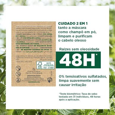 Klorane Nettle & Clay 2-in-1 -shampoo, luomunokkosjauhe, rasvoittuville hiuksille, 150ml