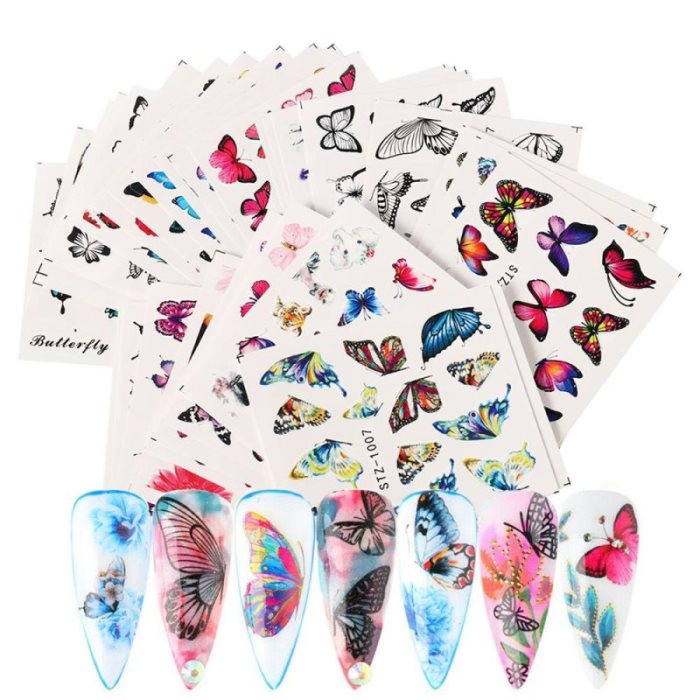 50/30/24 stuks Nagelkunst Stickers Schuif Vlinder Nagel Stickers Blauw Zwart Overdracht Water Set Stickers Nagelkunst Decoratie Kleurrijke Bloemige