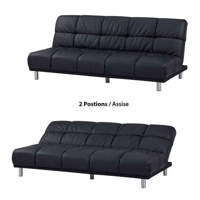 Canapé-lit clic-clac pour couchage d’appoint taille 120 x 191 cm en finition PU noir et pieds chrome - MELLOW