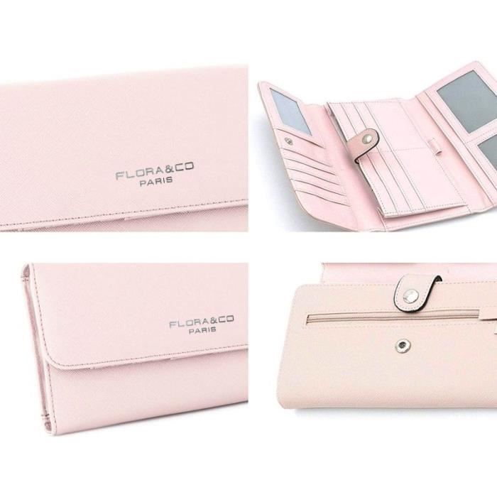 Flora Co Paris - Porte Chéquier Portefeuille Tout En Un À Rabat Femme-pur Saffiano - Rose