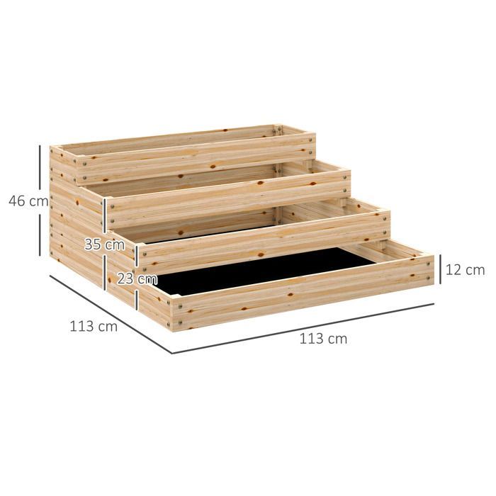 Garden Raised Garden Bed - Outsunny - Bottomless - 4 Tiers - for Herbs, Vegetables, Fruits, Flowers - 113 x 113 x 46 cm - Natural Wood