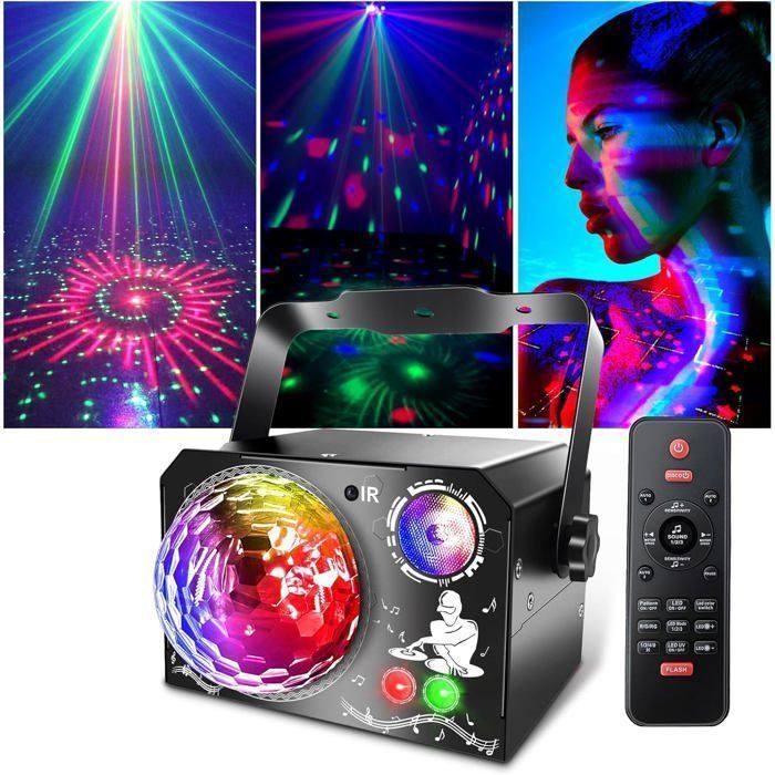 Gioco di luci e feste 3 in 1, controllato dalla musica, luce da discoteca con effetto strobo, LED RGB, effetto palla da discoteca per feste, club, Natale