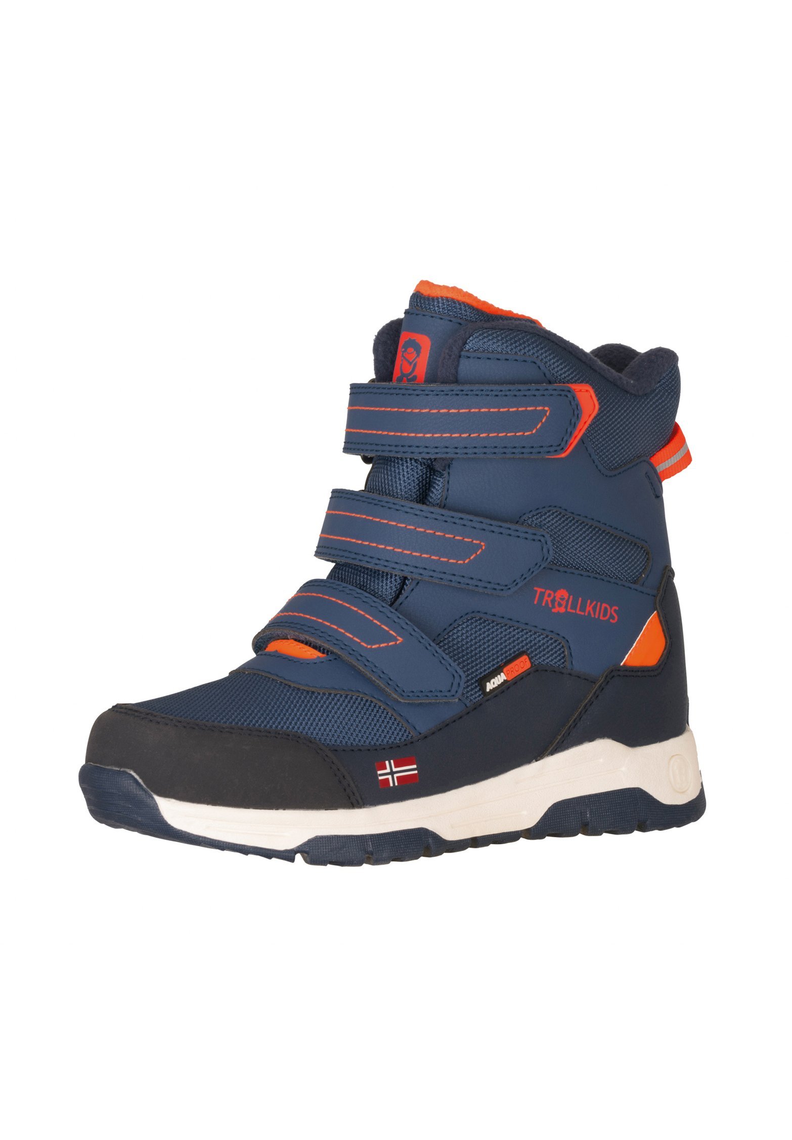 Bottes d'hiver unisexes TROLLKIDS LOFOTEN - bleu nordique/orange flamme