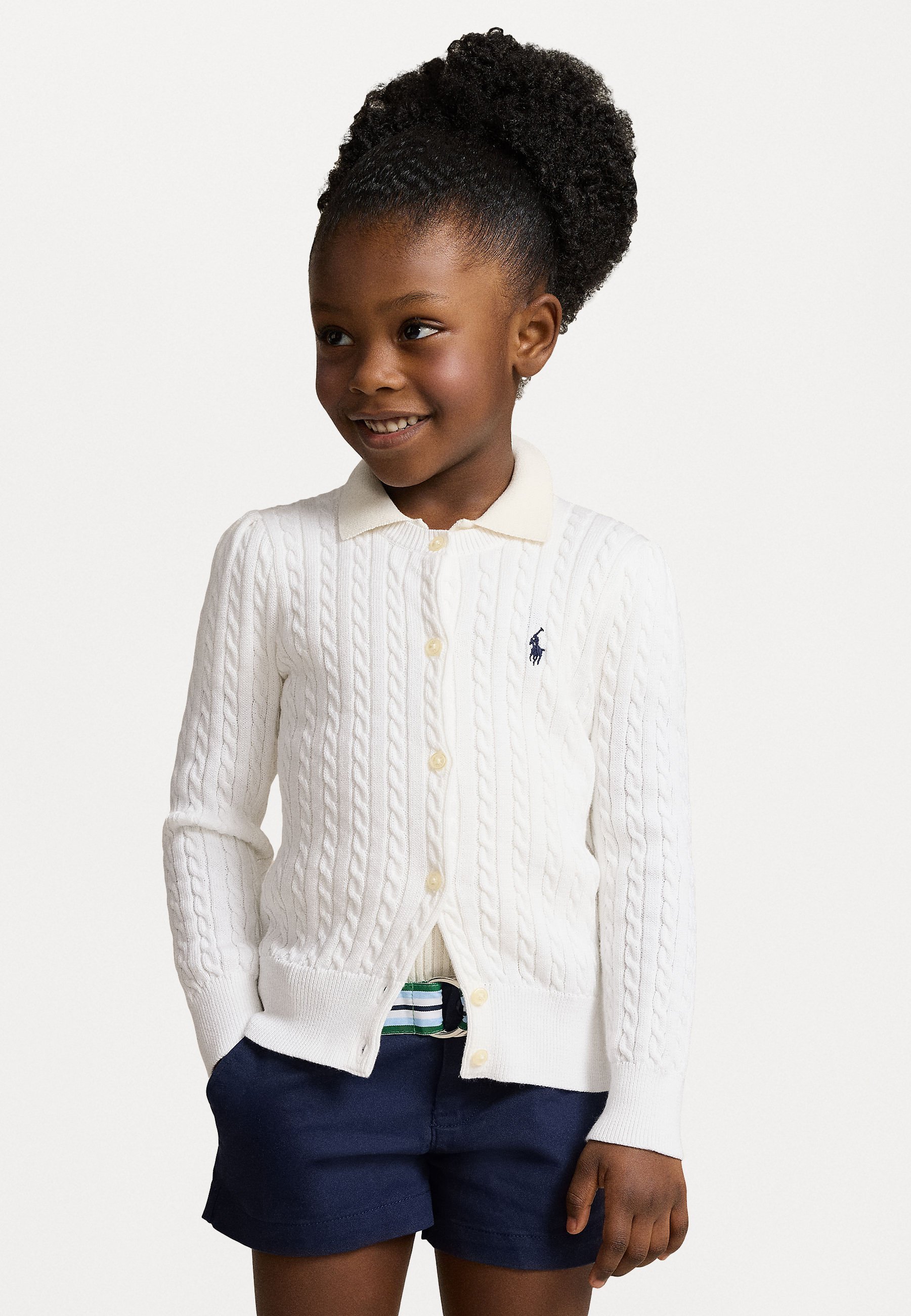 Cardigan in cotone mini a trecce Polo Ralph Lauren - Cardigan - bianco ottico/blu navy