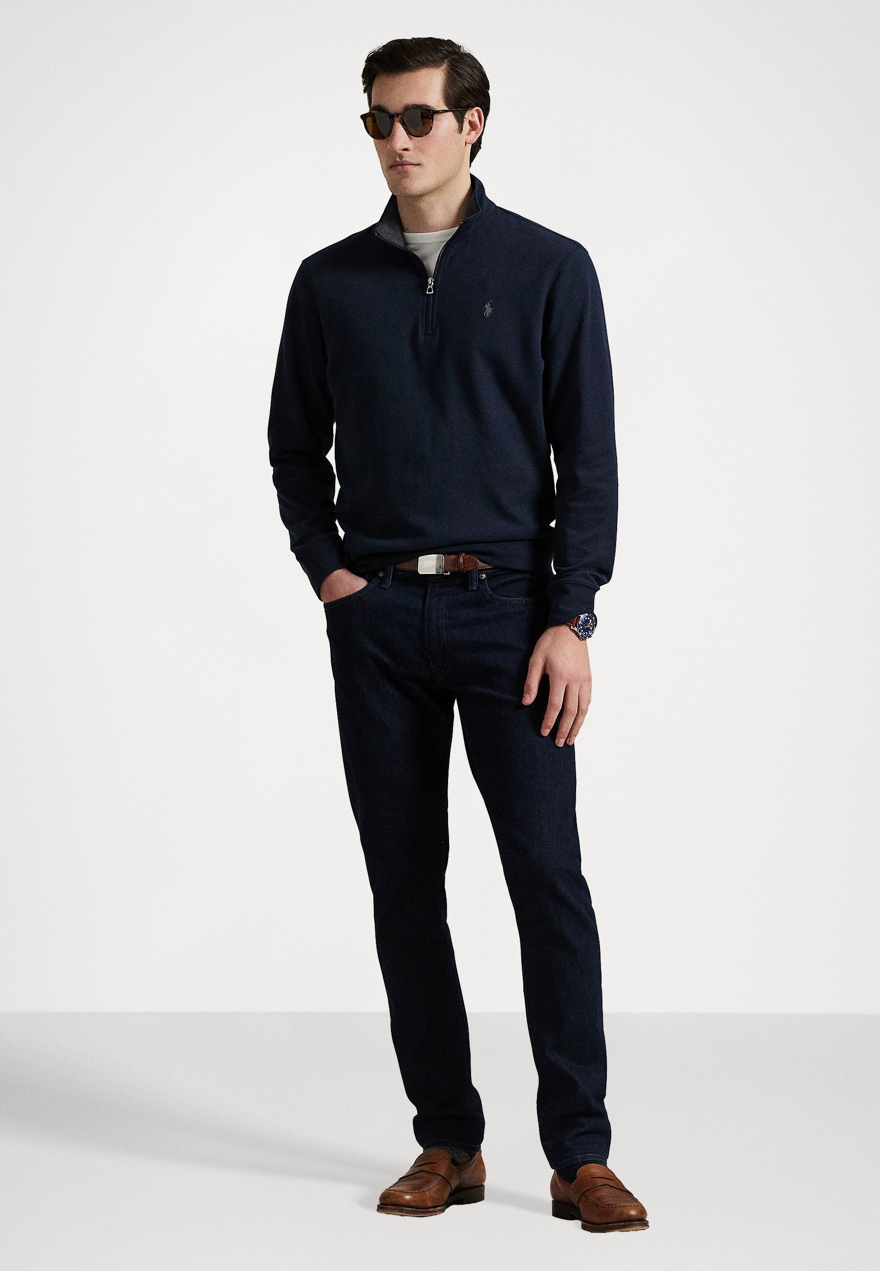 Polo Ralph Lauren LUXURY JERSEY QUARTER ZIP PULLOVER - Pulover s kapuco - mornarsko modra