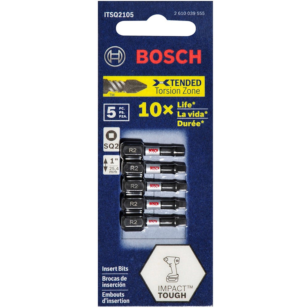 BOSCH R2 x 25 mm Schraubendreherbit mit Robertson-/Vierkant-Einsatz – IMPACT TOUGH – 5 Stück.
