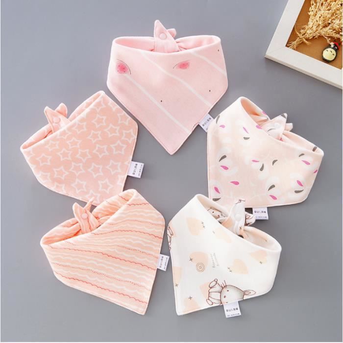 Set di 5 bavaglini a bandana per neonati - AQSACOKIYA - Bottone regolabile - 100% cotone - Alla moda per bambini e bambine