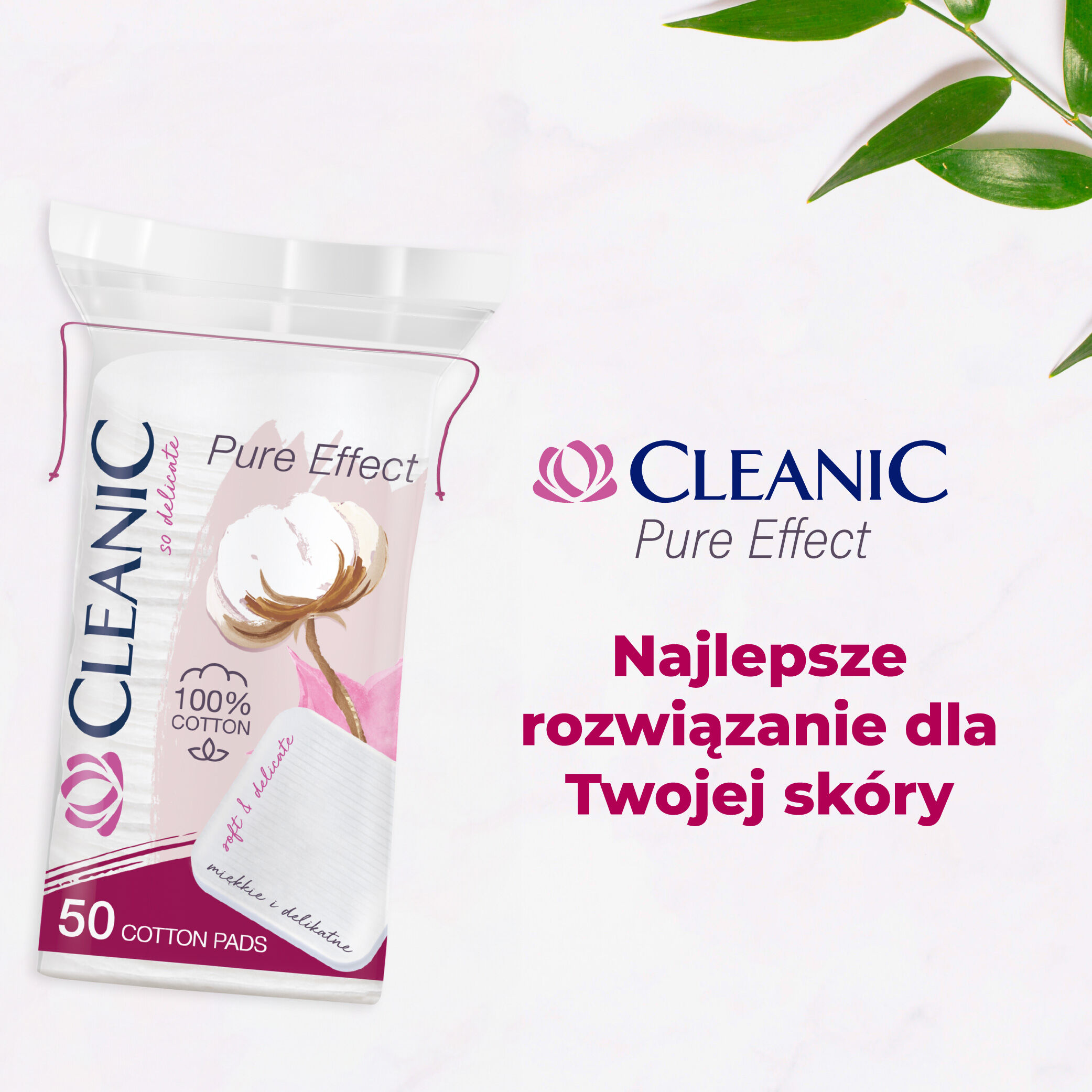 Cleanic vierkante wattenschijfjes, 50 stuks