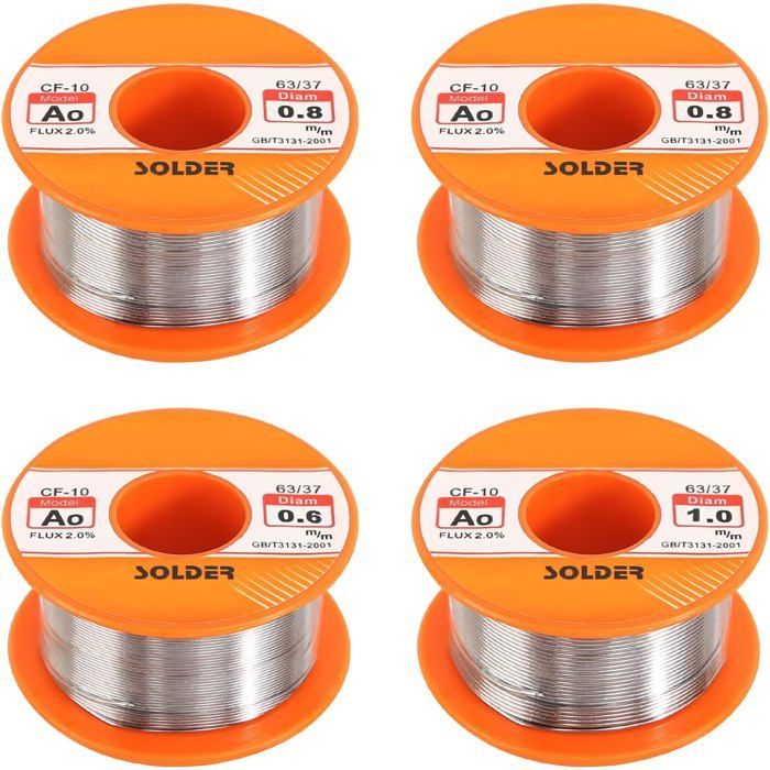 Fil de soudure à colophane - VIREX® - 4 pièces - 0,6/0,8/1 mm - 50g par rouleau - Flux intégré - Haute qualité