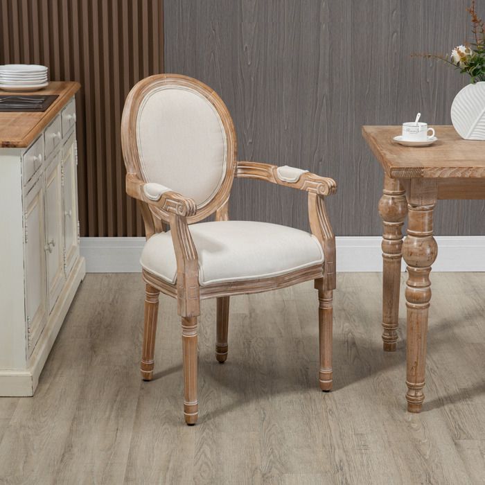 HOMCOM - Fauteuil de salon - Tissu polyester au toucher lin - 56x56x96cm - Crème