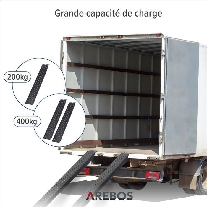 AREBOS Set of 2 Motorcycle Loading Ramps | Galvanized Steel Loading Rail | 400 kg Black
