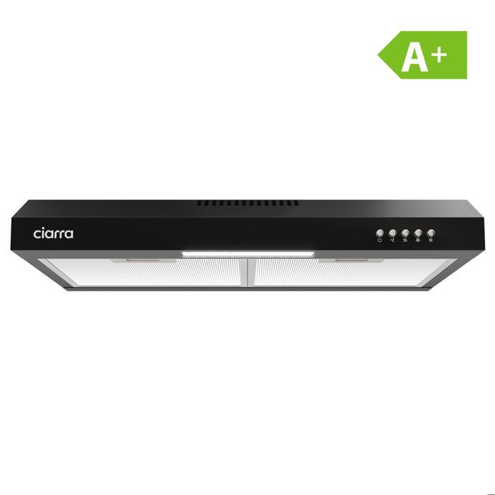 CIARRA Cappa a baldacchino da incasso 60 cm Nera Classe A+ 220 m³/h Aspirazione e ricircolo 3 velocità LED